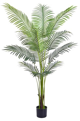 Artificial Golden Cane Palm Tree 5Feet Faux Plant for Home Decor Indoor Outdoor Faux Areca Palm Tree in Pot for Home Office Perfect Housewarming Gift with Adjustable Trunk