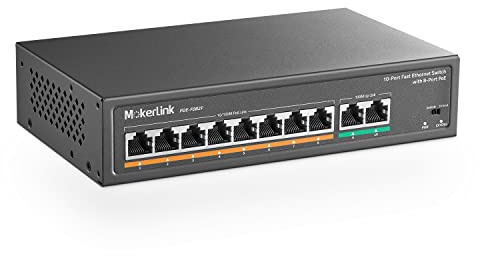 MokerLink 10 Port PoE Switch with 8 Port PoE+, 2 Fast Ethernet UpLink, 100Mbps, 120W 802.3af/at PoE, Fanless Plug & Play