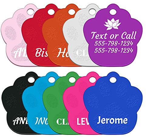 Uiopa 2 Stücke Hundemarke mit Gravur, Personalisiert Haustier ID Tag, Hundemarke Personalisierte aus Aluminiumlegierung für Hundehalsband und Katzenhalsband, Enthalten Schlüsselring (Pfote)