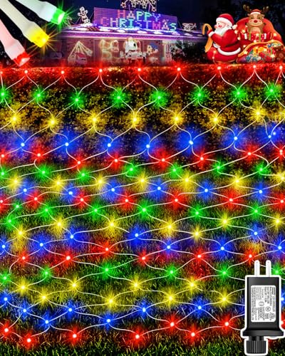 Coroor 12ft x 5ft Christmas Net Lights, 360 LED Net Lights with 8 Modes, Connecable, Timer, Waterproof Outdoor Bush Mesh for Home Garden Wedding Yard Xmas Decorations - Multicolor