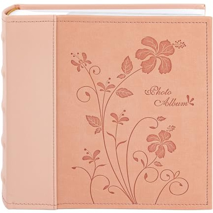 Golden State Art,Faux Leather Photo Album Hold 200 4x6 Pictures with Memo Writing Space,Great for Wedding Family Holidays(Color:Pink)
