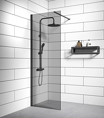 Duschwand Rizani 70 x 200cm Glas Duschabtrennung Schwarz - Walk-In Dusche Nano Duschtrennwand