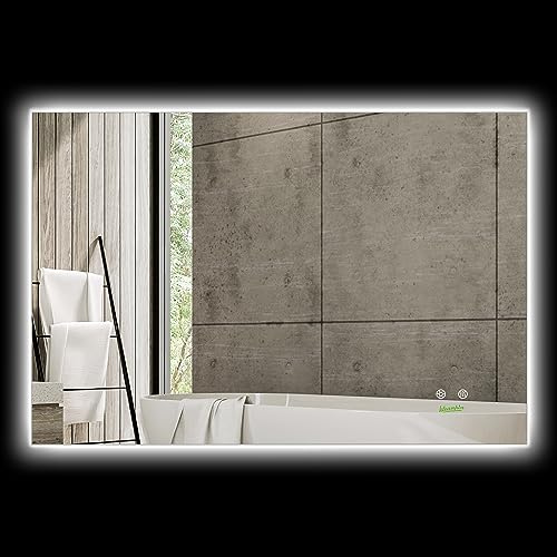 kleankin - Espejo de baño rectangular con luz LED y antiniebla interruptor táctil, 90 x 60 cm, aluminio