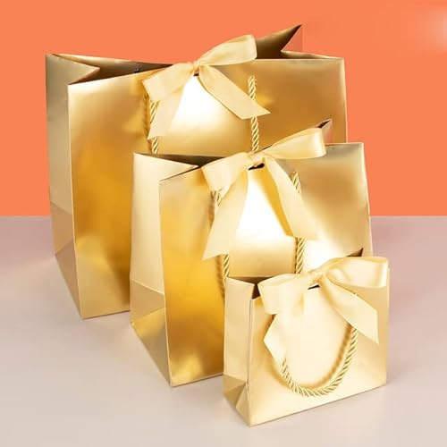 Laser Geschenk Papiertüte Urlaub Party Gold und Silber Verpackung Karton Band kleine Papiertüte kann individuell angepasst werden Größe bedrucktes Logo-Golden, 10 Stück, 11,5 x 4,5 x 10 cm
