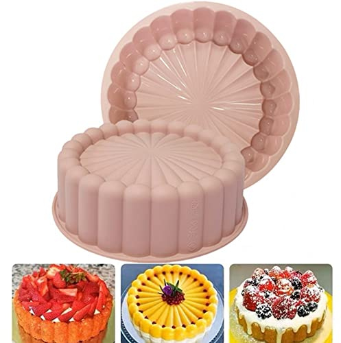 20,3 cm Silikon-Charlotte-Kuchenform, runde Silikonformen, wiederverwendbare Form, geriffelte Kuchenform zum Backen von ErdbeerenShortcakes, Käsekuchen, Brownie (rosa)