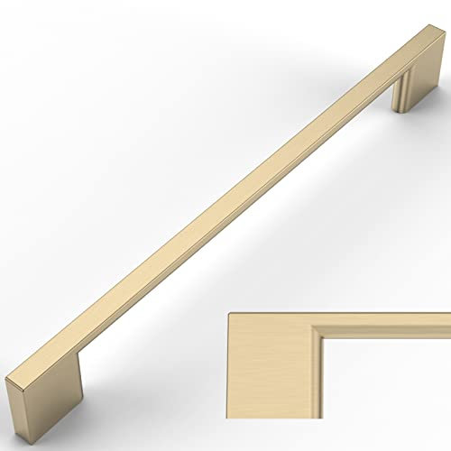 Amerdeco 10 Stück Möbelgriffe Gebürsteter Gold 192mm Lochabstand Schubladen Griffe für Küchenschränke Schrankgriffe Schubladengriffe Türgriffe für Küchenschränke Kleiderschrank UK0035