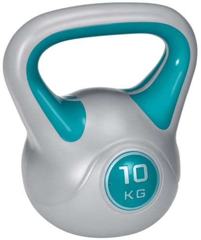 SPORTNOW Kettlebell 10kg PU und Sand mit flachem Boden und praktischem Griff für Dehnübungen, Kniebeugen und Hebungen, 22x16x26 cm, dunkelgrün