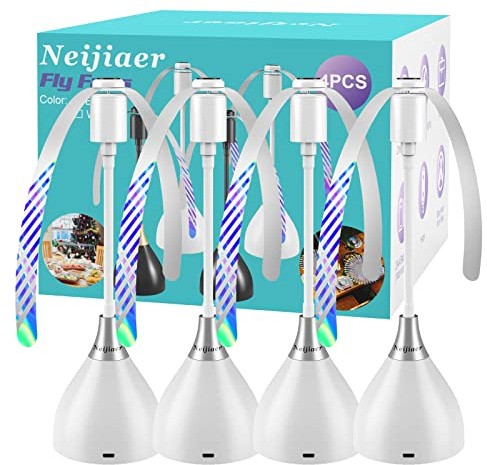 Neijiaer Ventilador Repelente de Moscas de 4 Piezas, Ventilador Plegable Repelente de Moscas con Palas Flexibles y Efectivas, Funciona con USB o Batería, para Picnics, Barbacoas, Fiestas(Blanco)