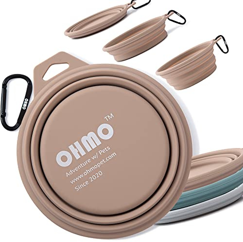 OHMO 1PCS Fällbar hundskål, 900ml, bärbar hundskål, reseskål för husdjur vatten med karbinhake, lätt, säker för mat, Beige