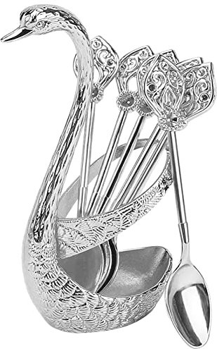 Rianpesn Porta cucchiaino da caffè a Forma di Cigno | Supporto Decorativo a Base di Cigno con Set di 6 cucchiaini da caffè,Portacucchiaio Moderno in Metallo per Cucina e Ristorante