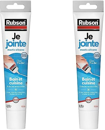 Rubson Je Jointe Mastic Transparent 50 ml, mastic étanche anti-moisissure en tube prêt à l'emploi, mastic silicone durable pour joints sanitaires spécial Bain & Cuisine, Lot de 2