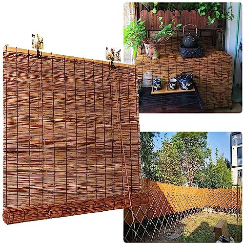 Bambus Rollo Bambusrollo 50 60 70 80 90 100 110 120 130 140 150 160cm Breit Sichtschutz Sonnenschutz Bambus Jalousie Raffrollo Wärmedämmung Anti-UV für Terrasse/Garten/Balkon,Braun-W50xH260cm