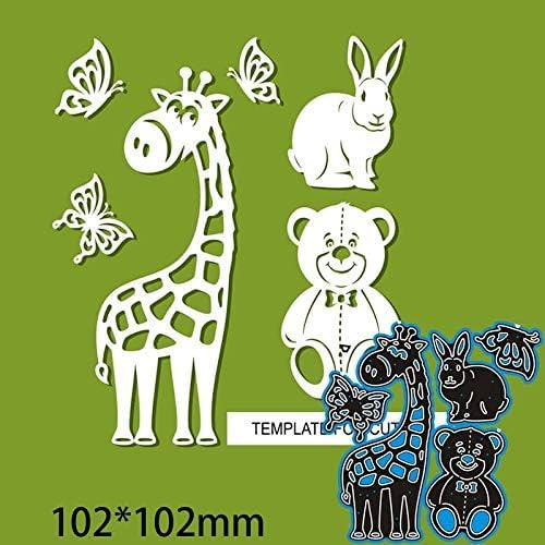 Giraffe Rabbit Friends Animals Metal Cutting Dies for Card Making, Cut Stencils for DIY Scrapbooking Photo Album Paper Decorative Craft for Greeting Cards Invitation Birthday Gift