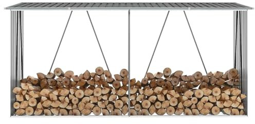 Camerina Brennholzlager aus verzinktem Stahl 330x84x152 cm Grau Holzlager Wandhalterung Holzunterstand
