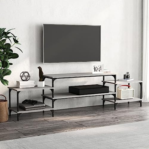 Higsose TV-Schrank 197x35x52cm Grau Sonoma,Holzwerkstoff,Stahl,Trendige TV Board,Der Stereoschrank,TV Unterschrank,Wohnzimmer Vitrine,HiFi-Schrank,Fernseher Tisch Modern,Sideboard