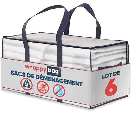 Wrappybag Borse Trasloco Resistenti XXL - Borsoni Grandi Set da 6 | Set da 6 borse XXL da 104 litri con maniglie laterali rinforzate, fino a 25 kg - doppia cerniera, idrorepellenti