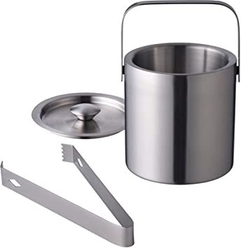 MOOWI Eiskübel 1.3L Tragbare Doppelwand Edelstahl Eiskübel mit Tong - Eiskalken for Partys, Outdoor und Indoor Hält eiskalt und trocken