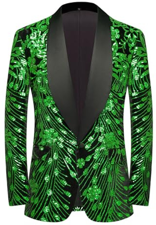 CARFFIV Män paljetter sammet scenfest bal bröllop middag symmetri kostym jacka blazer, gRÖN, XXL