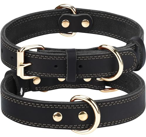 Joytale Hundehalsband Leder, Halsband aus Leder für Welpen und Kleine Hunde, Weiches Echtleder Hundehalsband Langlebig und Verstellbar, Schwarz, XS