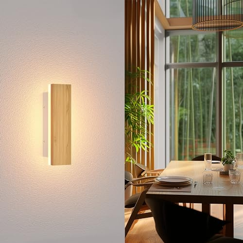 AOLED LED Wandleuchte Holz Innen 20cm, 7W Bambus Wandlampe Modern Minimalistisch, 3000K Warmweiß, Längliche Flurlampe Treppenlicht für Wohnzimmer, Schlafzimmer, Flur & Balkon