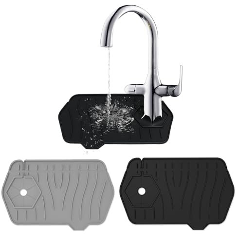 TAIHOBO 2PCS Silicone Draining Mat Around Tap, 24.5×15.3cm Kitchen Sink Splash Guard, Foldable Silicone Sink Faucet Mat, Non-Slip Faucet Drain Mat for taps with a Diameter of Less Than 7.5cm