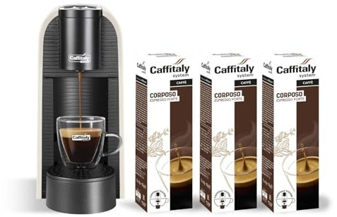 Caffitaly, Macchina da Caffè Volta Bianca, 30 Capsule di Caffè Corposo Incluse, per Macchine Originali Caffitaly, Ideale per Preparare Diversi Tipi di Espressi e Bevande Calde