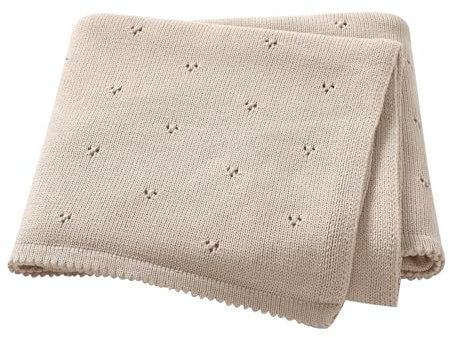 Hadetoto Baby Blanket 100% Cotton Cellular Blanket Baby Soft Cosy Knitted Blanket Beige 100x80cm