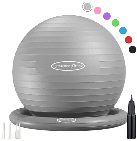 Fitvids Balance Ball with Inflatable Ring Base Kits, 65cm 26-inch Anti-Burst and Slip Resistant Exercise Yoga Chair for Home or Office Desk, Includes Air Pump, Gray