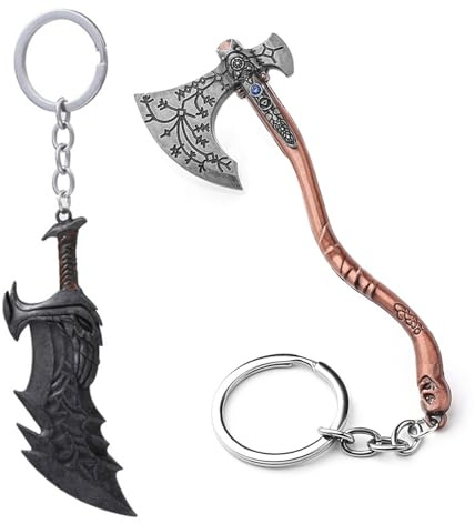 JinYu God OW. Llavero Kratos Leviathan Hacha y Hojas del Caos - Regalos para Hombres Adolescentes Fans del Juego, Plateado, Medium