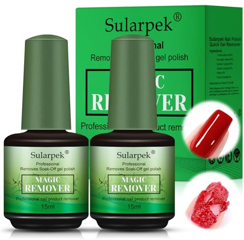 sularpek 2 Pezzi Solvente per Smalto(15ml), Remover Semipermanente Unghie, Magic Nail Polish Remover, Rimuove Facilmente e Rapidamente lo Smalto in 3-5 Minuti, Non fa Male alle Unghie