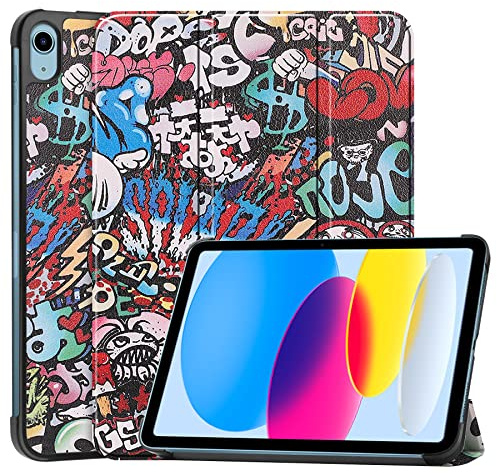 Palizufio Funda para iPad de 10ª generación de 10.9 pulgadas 2022, ajustable, multiángulo, triple soporte, funda protectora de piel con función de encendido y apagado automático, graffiti