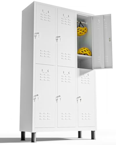 TwinThink Taquillas Vestuario. 180 x 97 x 40 cm Taquillas Metalicas de 6 Puertas Taquilla Metalica con Llave Taquillas Vestuario Metalicas (1, Blanco)