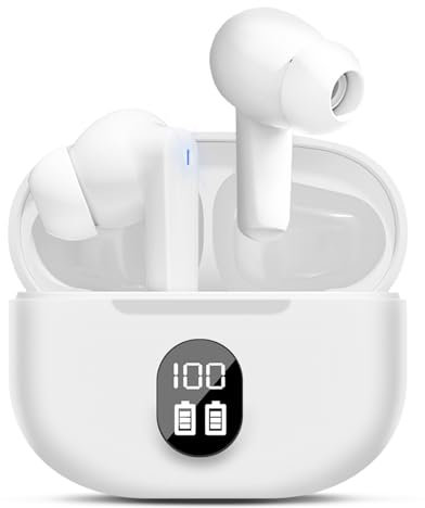 Drahtlose Bluetooth-Kopfhörer,Bluetooth 5.3 HiFi Stereo In-Ear Kopfhörer mit LED-Bildschirm en ENC-Mikrofon Kabellose Kopfhörer,für iOS/Android geeignete IP6-Wasserdichte drahtlose Kopfhörer (Weiß)