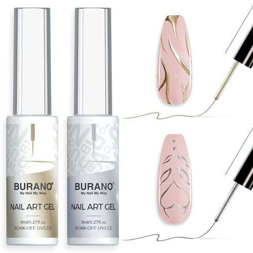 BURANO UV Nagellack - 3D Metallic Farben Lack für Nägel, Nageldesign 2 Flasche 8ml Liner Nail Art, Metallisch Glitzer Chrome Gel Polish, French Gelnägel Farben