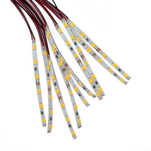 Zoegneer Modelleisenbahn-Zubehör, Beleuchtung, 10 x vorverdrahtete weiße Streifen, LED-Licht, selbstklebend, 12 V ~ 18 V (warmes Licht)