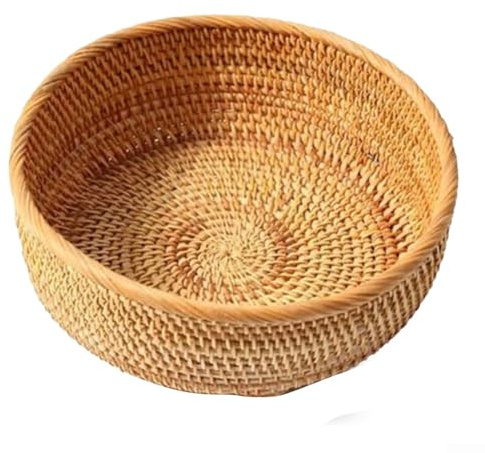 SPORTARC Cesta redonda de mimbre de ratán, cuencos redondos de mimbre para almacenar frutas (grande, 26 x 11 cm)
