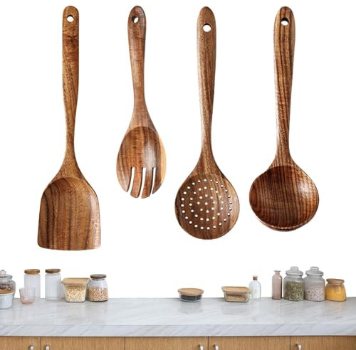 Utensilios de cocina de madera, cucharas de cocina naturales, cuchara de sopa grande, juego de utensilios de cocina, espátula de utensilios de cocina, juego de cucharas agitadoras, juego de cucharas