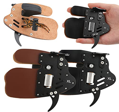 surwolf Finger Tab Bogenschießen Fingerlasche Einstellbare Rindsleder-Bogenschießen-Fingerschutz S&M&L&XL-Größe für Recurvebogen-Schießübungen