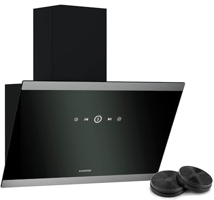 Klarstein FlashLine Dunstabzugshaube – 60 cm Kopffreihaube, Touchscreen, 524 m³/h, A++ Energieeffizienz, LED-Beleuchtung, leise 34,5 dB, Schwarz, Abluft- und Umluftbetrieb