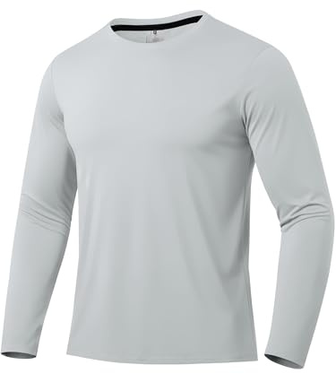 Mäns Rash Guard UPF 50+ Sun Protection Clothing långärmade t-shirts för män lätta, snabbtorkande SPF UV simtröjor, GRÅ, XXL