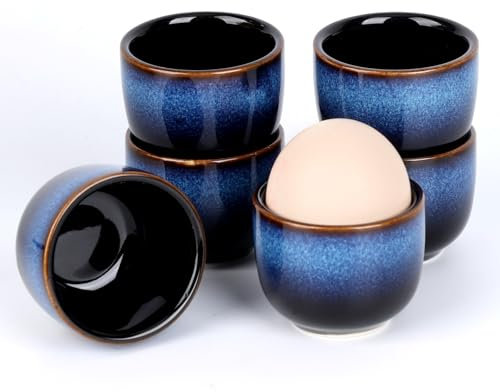 VHUTOU Set di 6 Porta Uova Porcellana, portauovo in Ceramica blu e nero di Alta qualità, portauovo alla coque per, Porta Uovo Elegante Idea Regalo per Compleanno, Pasqua, Natale, Famiglia, Amici e Bam