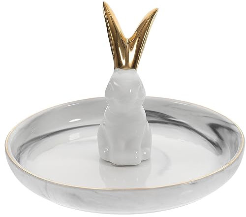 DEARMAMY Plateau à Bijoux en Céramique de Lapin Cartoon, Porte-bagues Facile à Nettoyer pour Petite Décoration de Vitrine ou Boutique de Bijoux