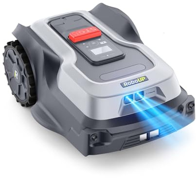 RoboUP Robot Tondeuse sans Fil Périphérique T1200Pro, Basculez Cartographie Auto et Manuel, Tonte Personnalisée, Tonte Précise des Bordures, Coupe en Parallèle Auto, Évitement d’Obstacles par IA