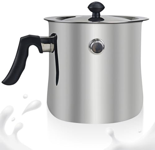 Milchtopf, 1,8 Liter Doppelwandig Edelstahl Milchtopf Ø17 Simmertopf mit Ausgießer und deckel, 15 cm Hoher Kochtopf mit Rutschfester Kunststoffgriff
