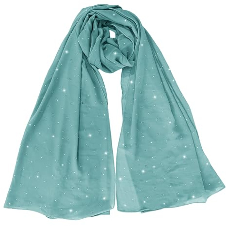 Lina & Lily Hijab Sciarpa Donna in Chiffon con Strass Scintillanti (Blu Acqua)