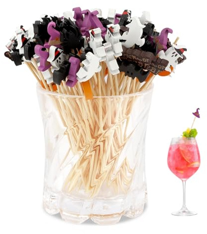 Halloween Cocktailspieße,Zahnstocher,Cocktail Deko - 100 Stück Kürbis Gruselige Spieße Für Party-Snacks & Buffets,Perfekt Für Halloween Fingerfood,Käseplatten & Cocktails