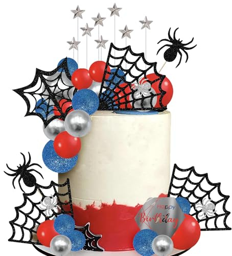 Xsstarmi Tortendeko Spinne Geburtstag Tortenaufsatz Mini-Bälle Spinnennetz Kuchen Topper für Halloween Junge Kind Geburtstag Zubehör für Party Kuchen Dekorationen