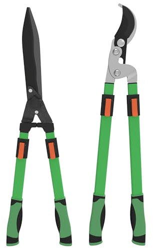 Outsunny 2 Pcs Garden Shears Set, Tree Lopper, Hedge Shears with Telescopic Extendable Handles, Garden Shears for Hedges, Shrubs and Bushes, Lightweight Shrub Care Kit for Cutting, Trimming