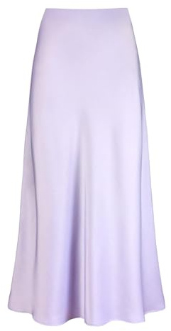 Abito da donna per il tempo libero, in raso, con chiusura lampo, elegante gonna lunga, Lilla, XL
