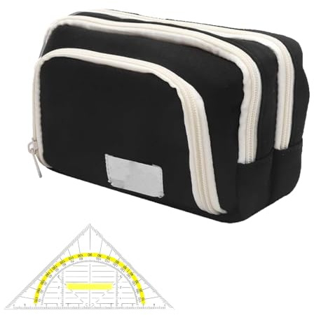 YUZHEDM Federmäppchen mit 3 Schichten Federmäppchen Groß Kapazität Mäppchen Aesthetic Schulmäppchen Federschachtel Kawaii Pencil Case Organizer Kommt mit Dreieckslineal (Schwarz)